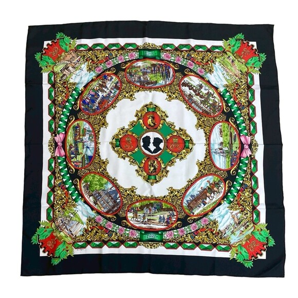 HERMES Vintage Black Silk Scarf - Picture 1 of 4